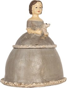 Béžová antik šperkovnica dievča v šatách držiace psíka - 19*16*22 cm