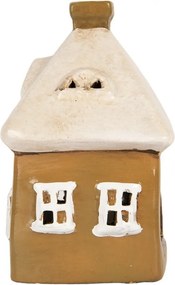 Hnedý keramický svietnik na čajovú sviečku domček Village - 12*9*14 cm