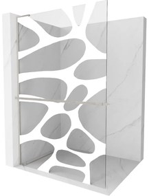 Mexen Kioto+ L, sprchová zástena Walk-In s poličkou a vešiakom 80 x 200 cm, 8mm číre sklo biely vzor, brúsená oceľ profil, 800-080-123-97-97