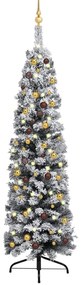 Úzky umelý vianočný stromček s LED a sadou gulí zelený 180 cm 3077809