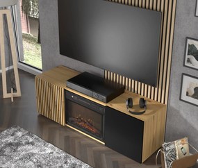 TV skrinka/stolík s krbom Aurella (čierna + dub artisan). Akcia -19%. Vlastná spoľahlivá doprava až k Vám domov. 1124877