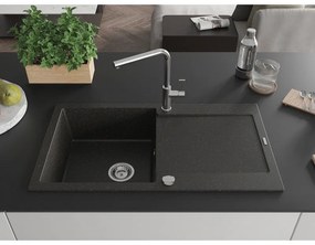 Mexen Leo, 1-komorový granitový drez 900x500x190 mm a drezová batéria Flora, čierna-zlatá metalíza, 6501-75-670401-00