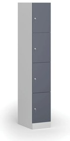 Šatníková skrinka s úložnými boxmi, 4 boxy, 1850 x 300 x 500 mm, demont, cylindrický zámok, tmavosivé dvere
