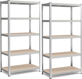 Sada 2 ks dílenských regálů Profa 200 cm stříbrná/hnědá