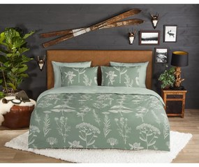 Zelené predĺžené flanelové obliečky na dvojlôžko 200x220 cm Herbs – Good Morning