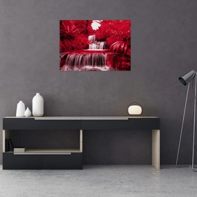 Sklenený obraz - Indonézske vodopády v červenej (70x50 cm)