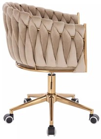 LuxuryForm DESIGN Kreslo NORDEN VELUR na zlatej podstave s kolieskami - latte