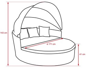 Záhradné ratanové ležadlo so strieškou, sofa Avenberg SAVOY - čierna