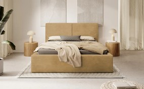 Posteľ Inez 180x200 cm, topazovo žltá štruktúrovaná látka