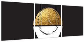 Obraz - Abstrakcia zlatá a čierna N⁰1 (s hodinami) (90x30 cm)