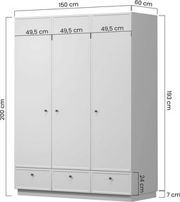 Šatníková skriňa Lorini 150 cm - kašmírová / zlaté úchytky T
