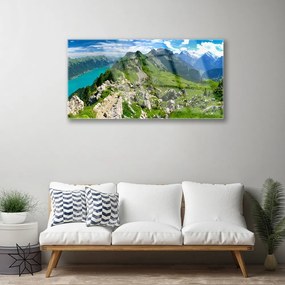 Skleneny obraz Lúka hory príroda príroda 140x70 cm