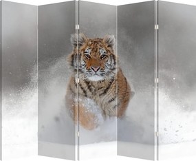 Paraván - Bežiaci tiger v snehu (210x170 cm)
