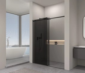 Erga Lynn, posuvné sprchové dvere do otvoru 150x195 cm, 8mm šedé sklo, čierny profil, ERG-V02-LYNN-D150-GR-BK