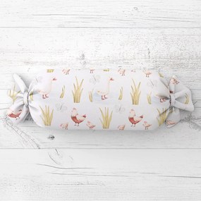 Biante Detský vankúš valec bonbon Sandra SA-752 Sliepočky a húsky na bielom 15x100 cm