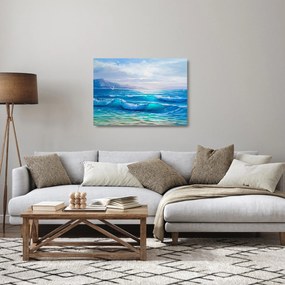 Sklenený obraz - Olejomaľba mora s čajkami (70x50 cm)