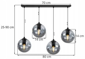 Závesné svietidlo Monako, 4x transparené sklenené tienidlo