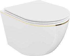 Mexen Lena, závesná toaletná misa 480x360x355 mm, biela - zlatý okraj, 30224005