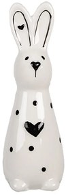 Bielo-čierna keramická dekorácia králiček so srdiečkom - 5*4*13 cm