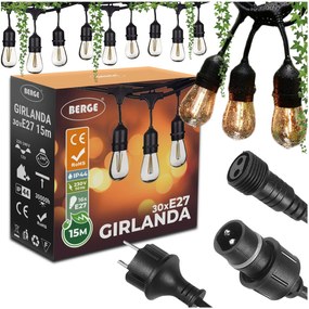 BERGE Záhradná girlanda 15m + 31x 1W LED žiarovka