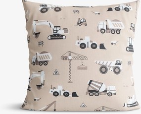 Goldea detská bavlnená obliečka na vankúš - nákladné autá a bagre na béžovom 50 x 50 cm