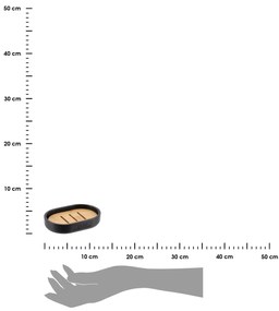 Miska na mydlo Loudis, čierna/s drevenými prvkami