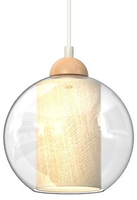 Závesné svietidlo Tela, 1x ratanové/transaprentné sklenené tienidlo, (fi 20cm), drevo