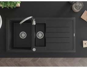 Mexen Andres - granitový drez 100,0x50,0cm, 1,5-komorový, čierna-strieborná, 6515101510-73