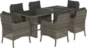 vidaXL 7-dielna sada záhradného nábytku s vankúšmi, šedá, Pe ratan