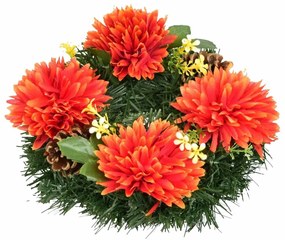Dušičkový venček zdobený jesennými kvetmi 20 cm, oranžová