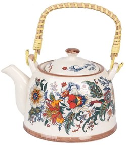 Porcelánová kanvička s kvetinami a so sitkom - 18*14*12 cm / 800 ml