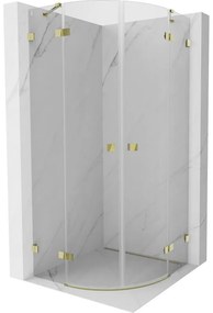 Mexen Lunar, polkruhový výklopný sprchový kút 80 x 80 cm, 8mm číre sklo, zlatý profil, 833-080L-080P-50-00