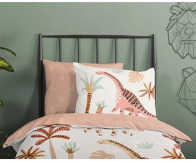 Hnedé/béžové bavlnené detské obliečky do postieľky 100x135 cm Dino – Good Morning