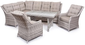 Rohová súprava BERKLEY s kreslami svetlo-sivá so svetlými poduškami verzia rohu: ľavý roh