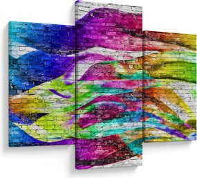 Obraz - Tehlový múr s farebnými plameňmi (90x60 cm)