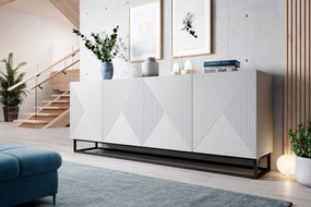 Komoda Asha 200 cm na čiernom podstavci - biely mat