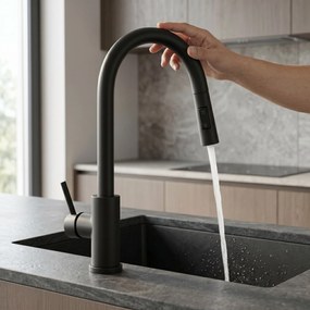 Rea Fresh Touch, vysoká kuchynská batéria s výsuvnou 2-funkčnou spŕškou, čierna matná, REA-B6734