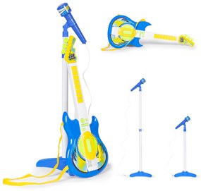 MULTISTORE Elektrická gitara sada mikrofón statív pre deti mp3 - modrá