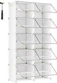 Organizér na topánky KIMBERLY, 10 boxov, biela/priesvitná SongmicsHome
