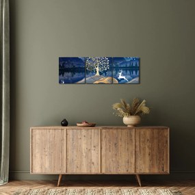 Obraz jeleňov pri splne (s hodinami) (90x30 cm)