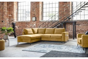 Žltá zamatová rozkladacia rohová pohovka (ľavý roh) Lofty Lilly – Miuform