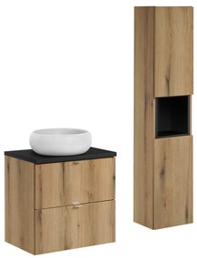 Kúpeľňová zostava Nova Oak Wiki so skrinkami a umývadlom 60 cm dub Evoke/čierna