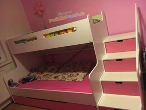 Poschodová posteľ s prístelkou MAX 3 rozšírená 200x120 biela - ružová