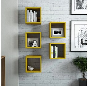 SADA 5x Nástenná polica BOX žltá