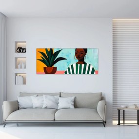 Obraz - Žena s kvetinou (120x50 cm)
