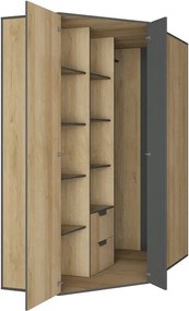 Rohová šatníková skriňa Nano, dub/grafit