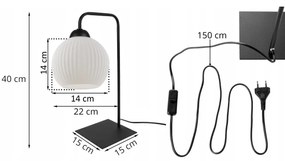 Stolná lampa Riffle Round, 1x biele sklenené tienidlo