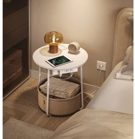 Odkladací stolík NOIRA so vstavanými zásuvkami a USB portami, béžová/biela