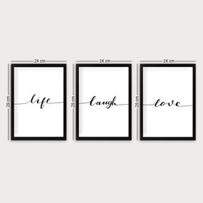 Sada obrazů Life Laugh Love 3 ks 24x29 cm