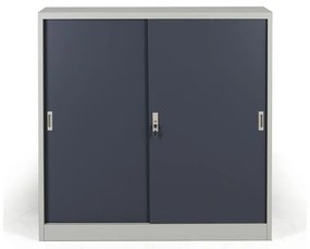 Kovová skriňa s posuvnými dverami, 2 police, 1200 x 1200 x 450 mm, tmavo sivá